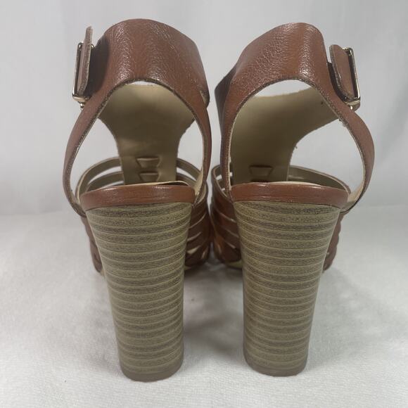 Women’s Brown Leather Open Toe Heels Pump Sz. 7 1/2 INC International Concepts - Picture 3 of 13